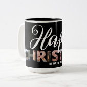 Laden Sie Ihr Foto in Text glücklich Weihnachten h Zweifarbige Tasse (Vorderseite Links)