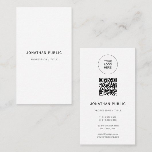 Laden Sie Ihr Logo Modern Elegant Vorlage QR-Code Visitenkarte (Vorne/Hinten)
