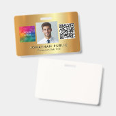 Laden Sie Ihr Logo QR Code Mitarbeiter Foto Gold h Ausweis (Vorder- & Rückseite)