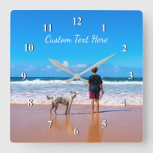 Laden Sie Ihre Tierfoto-Uhr mit individuellem Text Quadratische Wanduhr