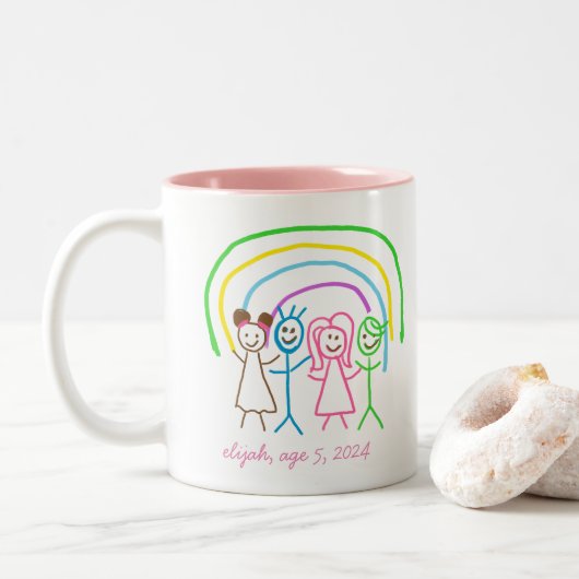 Laden Sie Kinder hoch, in denen Kids-Artwork Gezei Zweifarbige Tasse (Mit Donut)