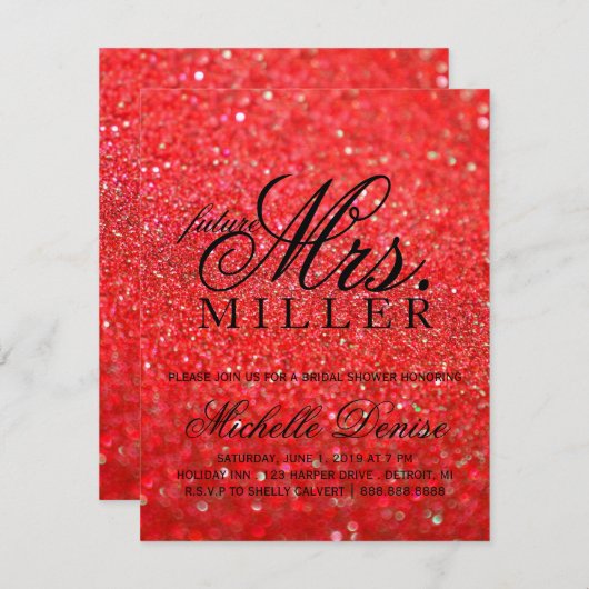 Laden Sie - Lit rote Glit tolle zukünftige Frau Einladung (Vorne/Hinten)