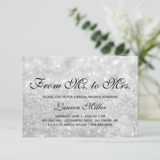 Laden Sie - Lit silbernes Glit Fab Ms.Mrs. Einladung (Stehend Vorderseite)
