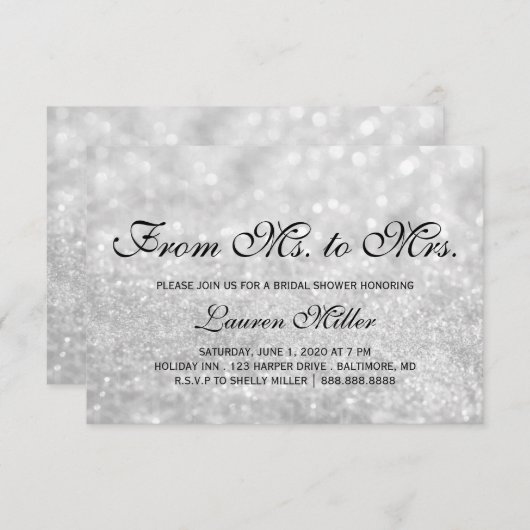 Laden Sie - Lit silbernes Glit Fab Ms.Mrs. Einladung (Vorne/Hinten)