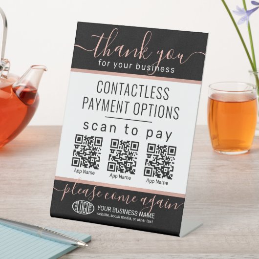 Laden Sie QR Codes & Logo 3 Bezahlapplikationen in Sockelschild (In Situ)