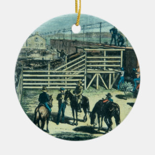 Laden-Texas-Vieh auf einen Zug an Abilene railh Keramik Ornament