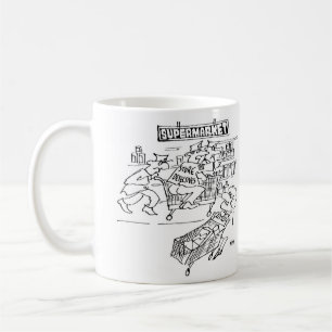 Ladendetektive fahren auf einem Supermarkt-Einkauf Kaffeetasse