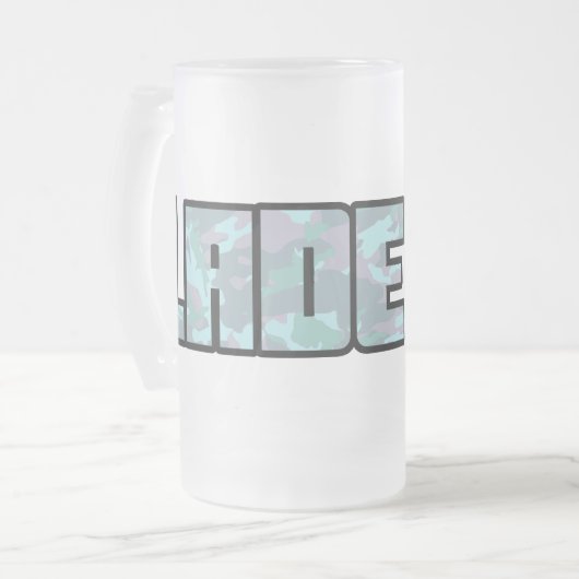 "Ladette" urbane Camouflage, blau und schwarz, Tas Mattglas Bierglas (Vorderseite Links)