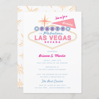 Ladie Pink Retro Las Vegas Sign Geburtstagsparty Einladung