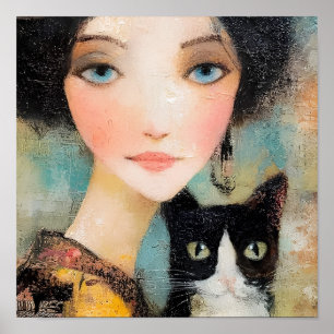 Ladies & Cats – Vintage-Porträt-Kollektion 1 Poster