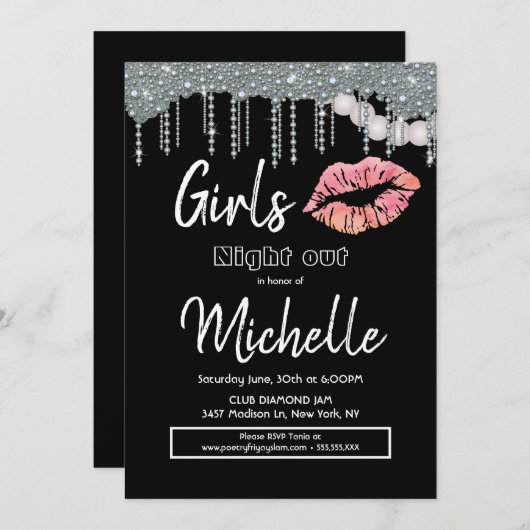 Ladies Night Birthday Lips Party Einladung (Vorne/Hinten)