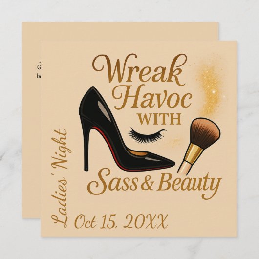 Ladies' Night Sass Wreak Havoc Glam Party Invite Einladung (Vorne/Hinten)
