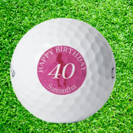 LADIES PINK GLITTER BIG BIRTHDAY GOLFBALL