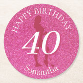 LADIES PINK GLITTER BIG BIRTHDAY RUNDER PAPPUNTERSETZER (Vorderseite)