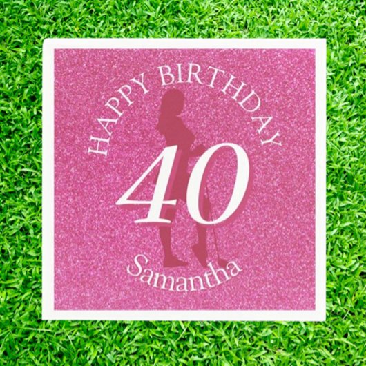 LADIES PINK GLITTER BIG BIRTHDAY SERVIETTE