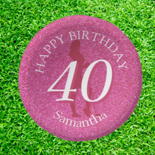 LADIES PINK GLITZER BIG GEBURTSTAG PAPPTELLER