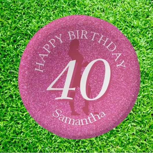 LADIES PINK GLITZER BIG GEBURTSTAG PAPPTELLER