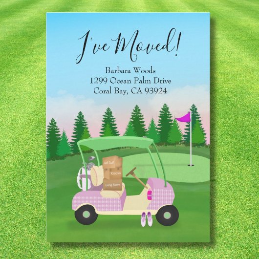 Ladies Pink Golf Cart Moving Boxes Golf Course Ankündigung