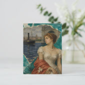Lady Along the River Mixed Media AI Collage Postkarte (Stehend Vorderseite)