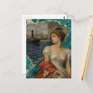 Lady Along the River Mixed Media AI Collage  Postkarte