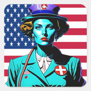 Lady America. Flaggenfrau der USA Quadratischer Aufkleber