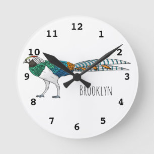 Lady amherst's pheasant bird cartoon illustration runde wanduhr