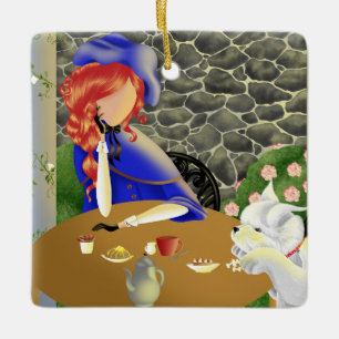 Lady and Dog at Sunset Keramikornament