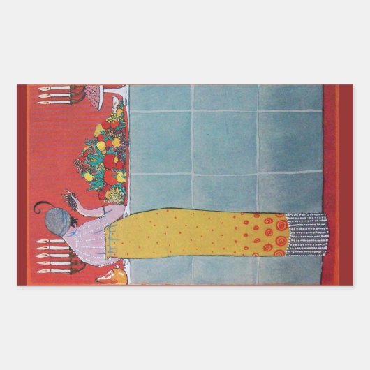 LADY AND FRUITS TABLE SET ART DECO SCHÖNHEIT RECHTECKIGER AUFKLEBER (Vorderseite)