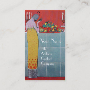 LADY AND FRUITS TABLE SET ART DECO WEDING PLANNER VISITENKARTE