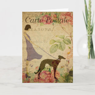 Lady and Greyhound Vintage französische Postkarte