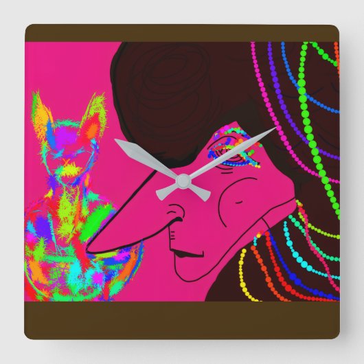 Lady and Her Magical Rainbow Doll  Quadratische Wanduhr (Vorderseite)