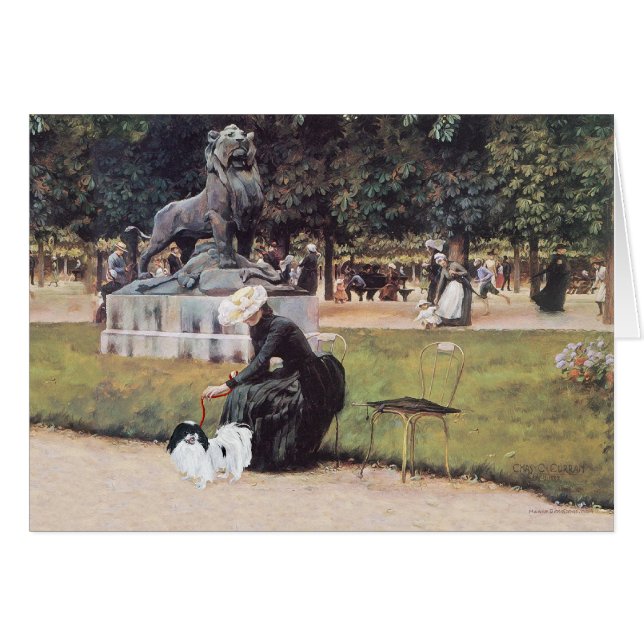 Lady and Japanese Chin im Park (Vorderseite (Horizontal))