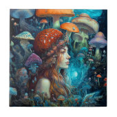 Lady and Mushrooms Surreal Fantasy Art Fliese (Vorderseite)