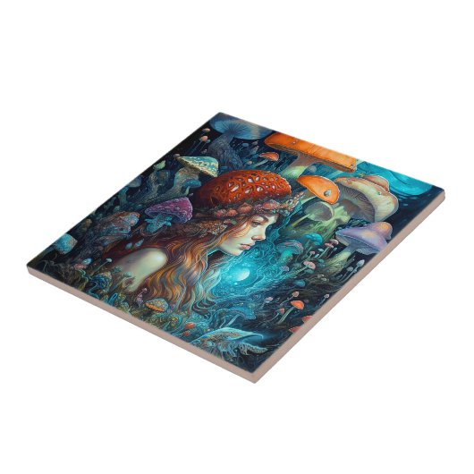 Lady and Mushrooms Surreal Fantasy Art Fliese (Seite)