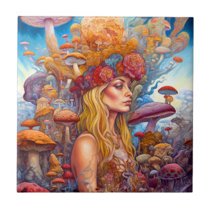 Lady and Mushrooms Surreal Fantasy Art Fliese