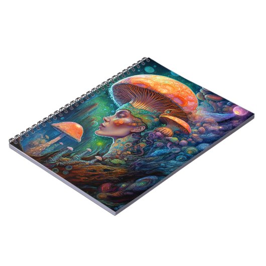 Lady and Mushrooms Surreal Fantasy Art Notizblock (Linke Seite)