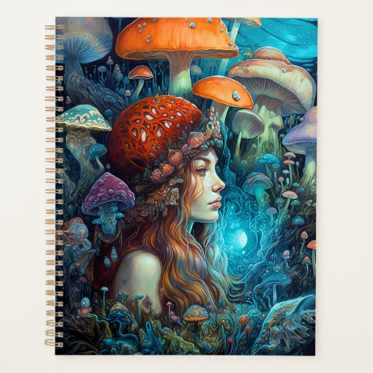 Lady and Mushrooms Surreal Fantasy Art Planner Planer (Vorderseite)
