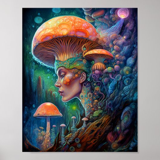 Lady and Mushrooms Surreal Fantasy Art Poster (Vorne)