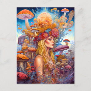 Lady and Mushrooms Surreal Fantasy Art Postkarte
