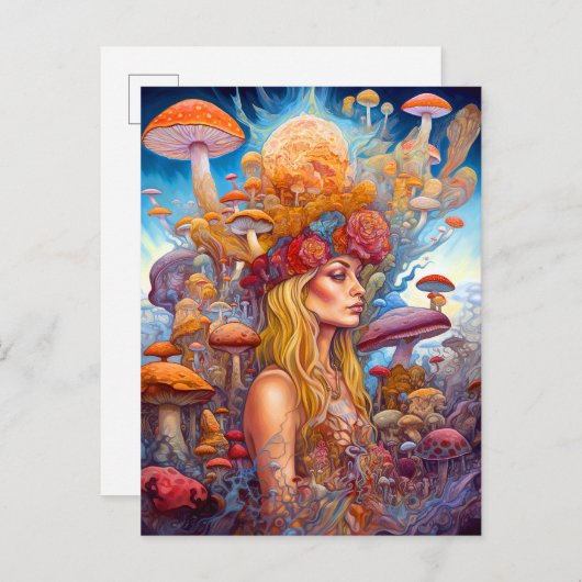 Lady and Mushrooms Surreal Fantasy Art Postkarte (Vorne/Hinten)