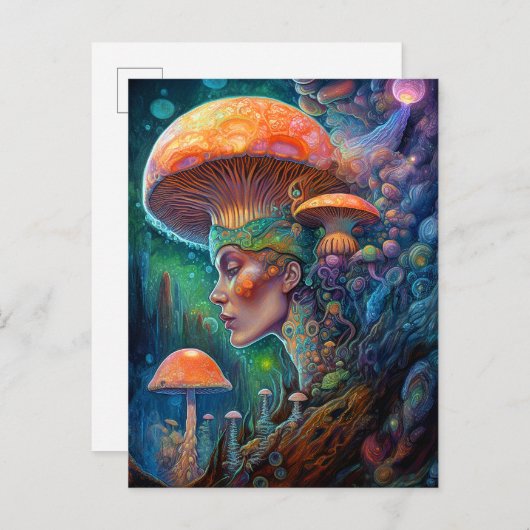 Lady and Mushrooms Surreal Fantasy Art Postkarte (Vorne/Hinten)