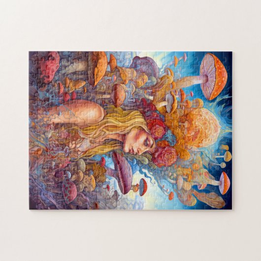 Lady and Mushrooms Surreal Fantasy Art Puzzle (Horizontal)