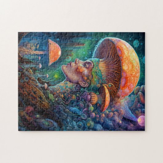 Lady and Mushrooms Surreal Fantasy Art Puzzle (Horizontal)