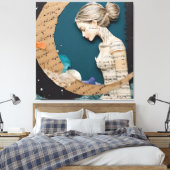 Lady and the Moon Collage Leinwanddruck (Insitu (Schlafzimmer))