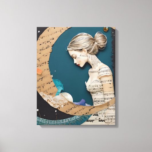 Lady and the Moon Collage Leinwanddruck (Vorderseite)