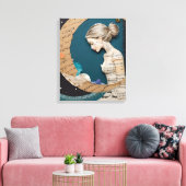 Lady and the Moon Collage Leinwanddruck (Insitu (Wohnzimmer))