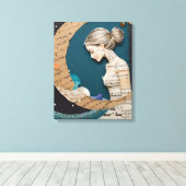 Lady and the Moon Collage Leinwanddruck (Insitu (Holzboden))