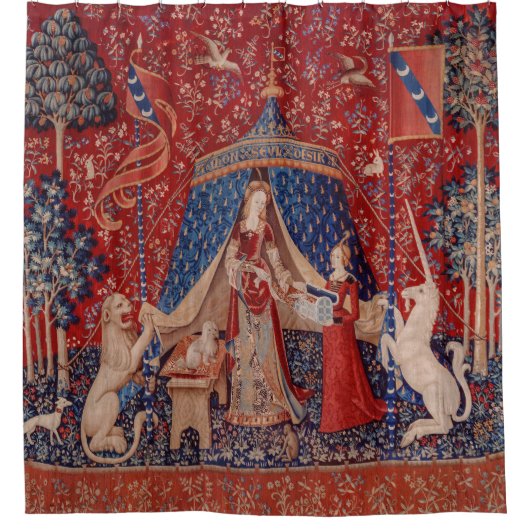 Lady and Unicorn Medieval Tapestry Desire Duschvorhang (Vorderseite)