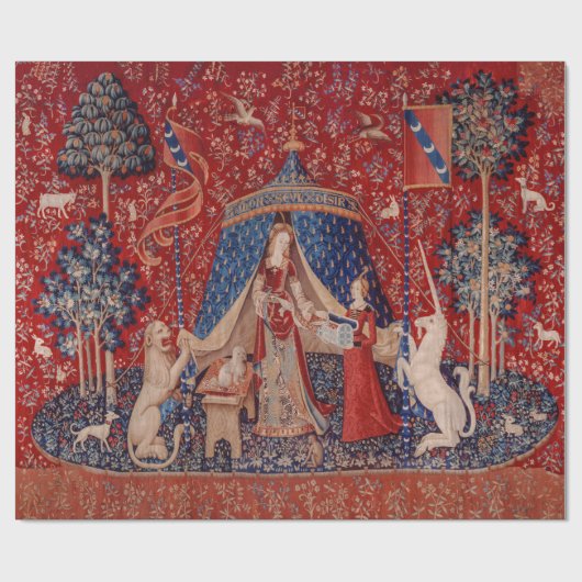 Lady and Unicorn Medieval Tapestry Desire Geschenkpapier (Flach)