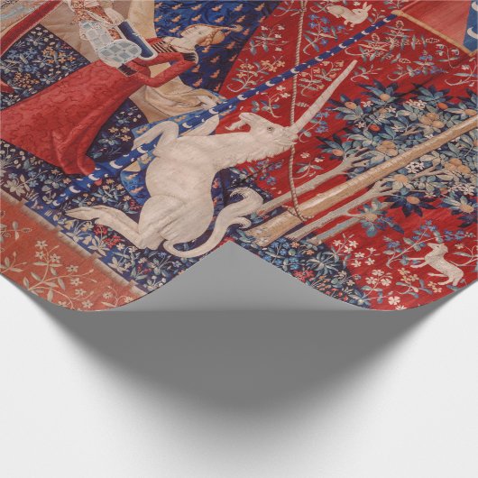 Lady and Unicorn Medieval Tapestry Desire Geschenkpapier (Ecke)